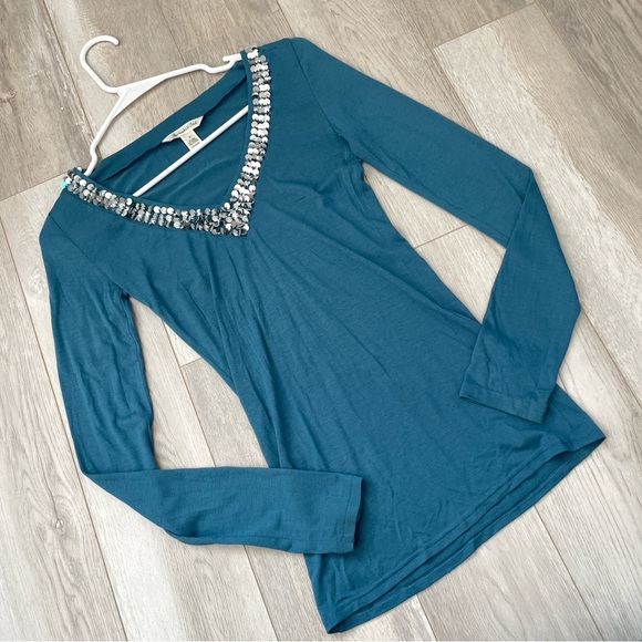 Abercrombie & Fitch Tops - Abercrombie & Fitch Top sequin v neck long sleeve womens Blue (small) vintage
